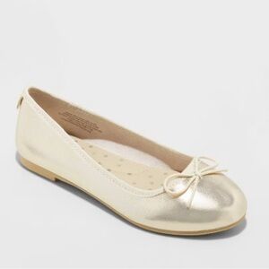 NWT Girls Cat & Jack Gold Diana Slip-On Ballet Flats Size 2